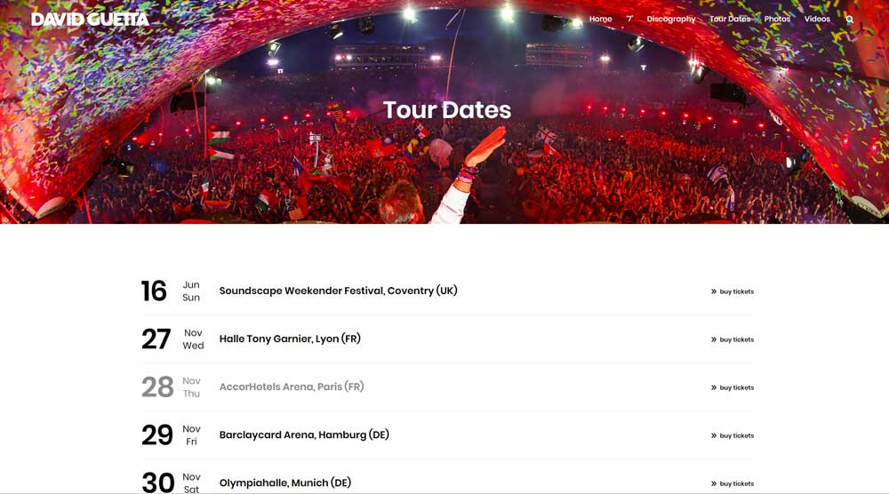 Tour Dates Page