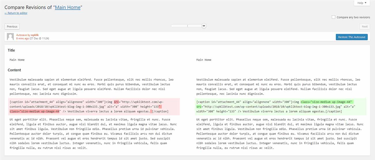 Wordpress Compare Revisions