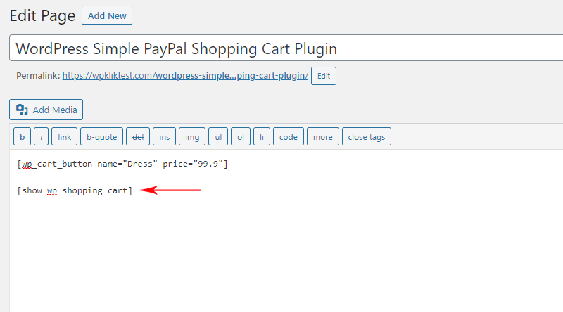 Add the shopping cart shortcode