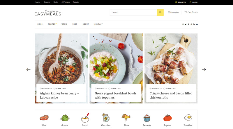 EasyMeals Food Blog WordPress Theme