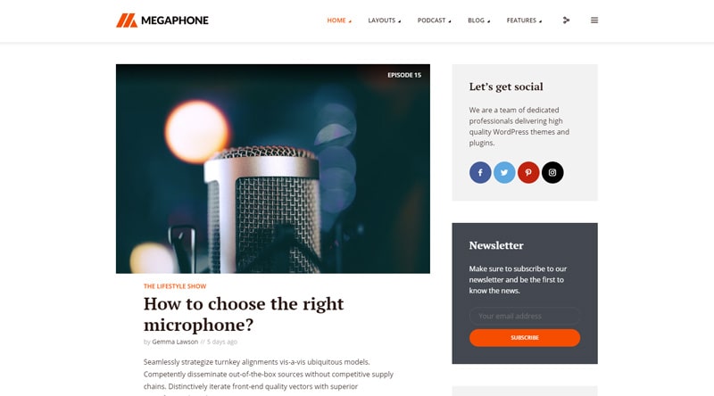 Megaphone Podcast WordPress Theme