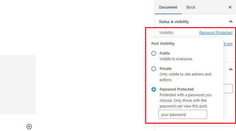 Password protect page or post in Gutenberg editor