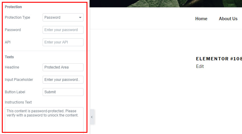 Protection in Elementor