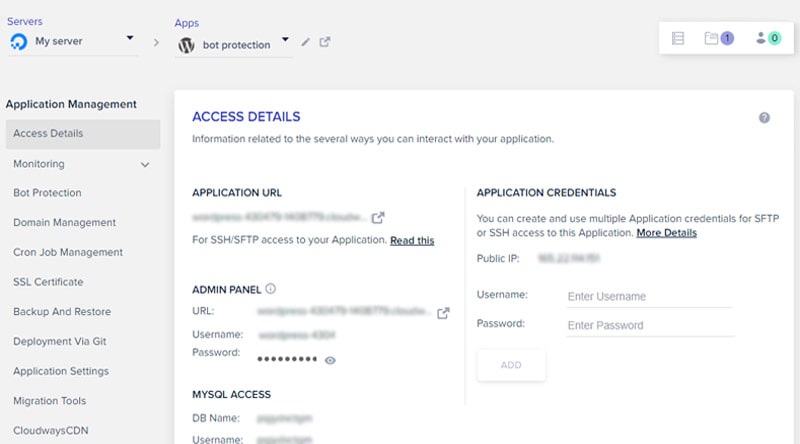 Cloudways Hosting Application Management Panel