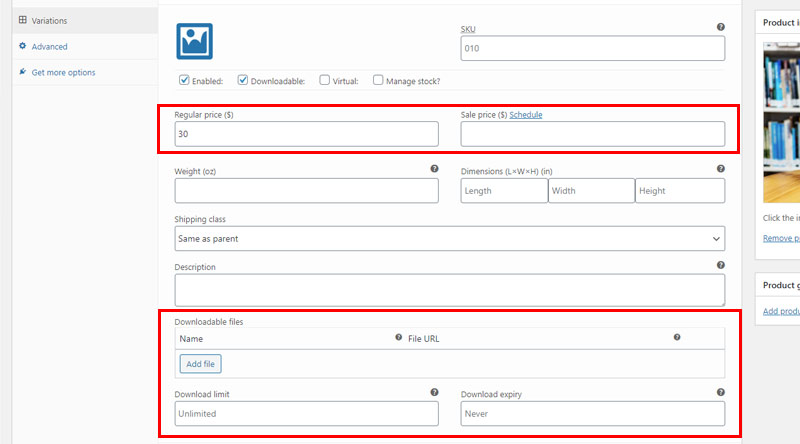 Variable downloadable product General informations