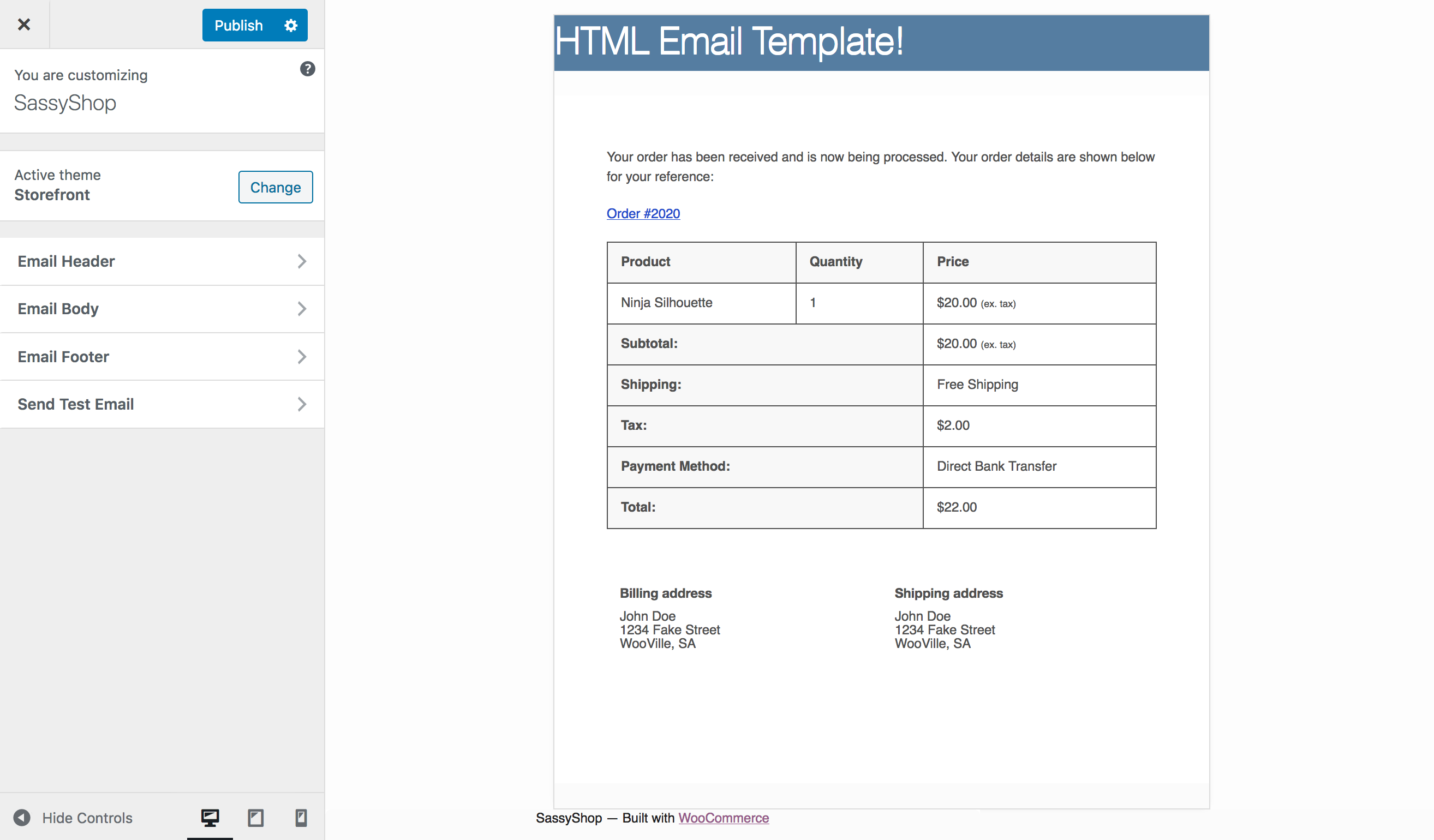 woocommerce email template HTML