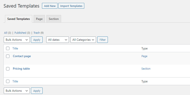 Saved Templates List